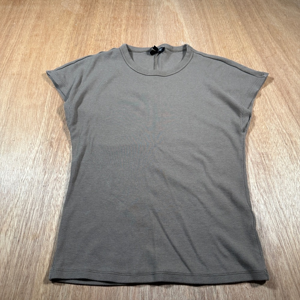 J.Crew Ribbed Cap Sleeve Top Women M Grey Brown Knit Casual CU880